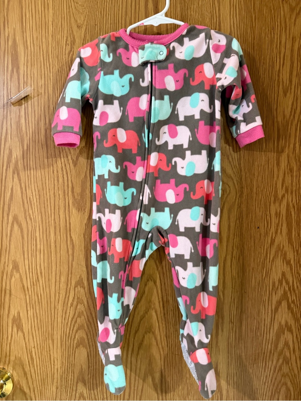 Carter's Fleece Elephant Footed Pajamas - Pink, Teal & Gray